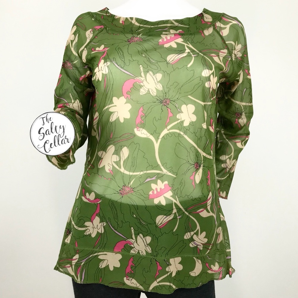 🏦SOLD🏦-The Limited-Sheer Green Floral Boat Neck